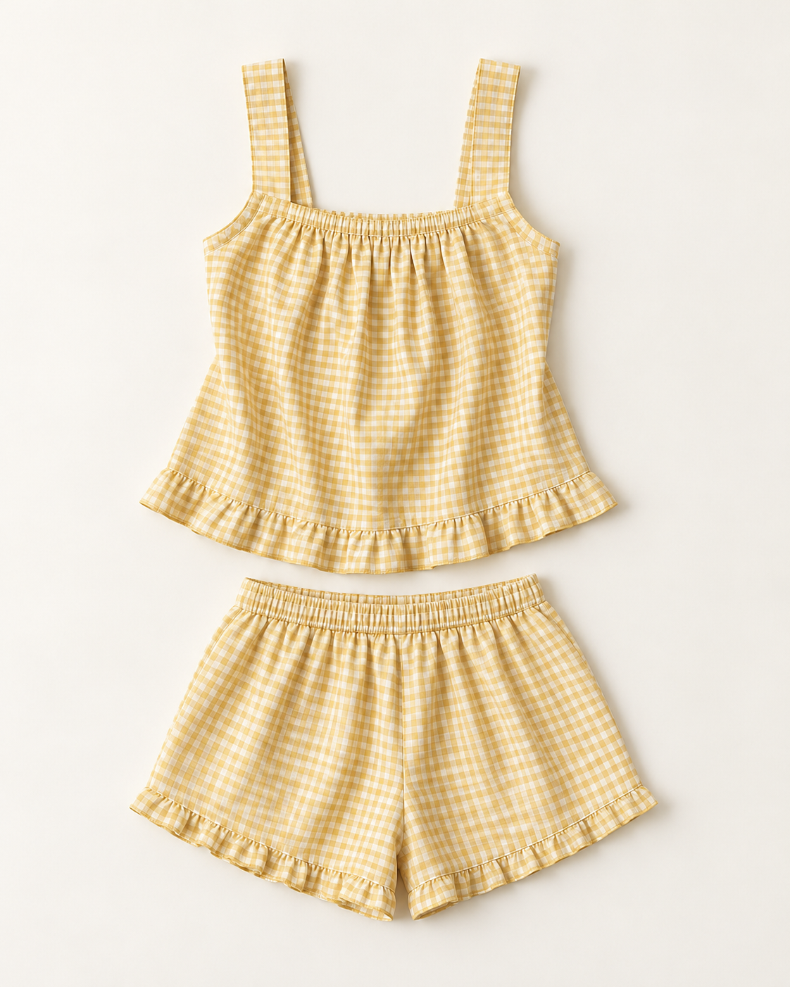 Women’s Butter Yellow Gingham Tank and Shorts Pajama Set
