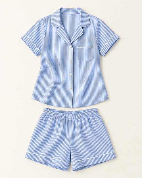 Women’s Blue Stripe Cotton Short-Sleeve Pajama Set