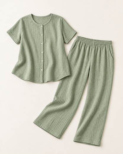 Women’s Sage Cotton Double-Gauze Pajama Set