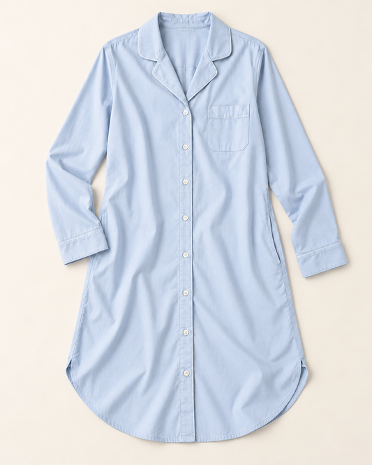 Women’s Powder Blue Cotton Button-Front Nightshirt