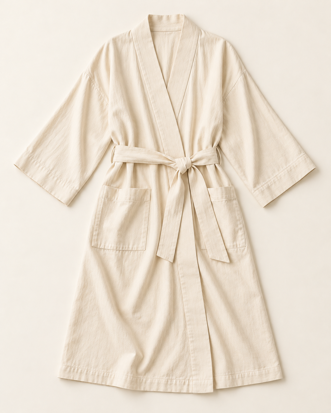 Women’s Ivory Cotton Three-Quarter-Sleeve Wrap Robe