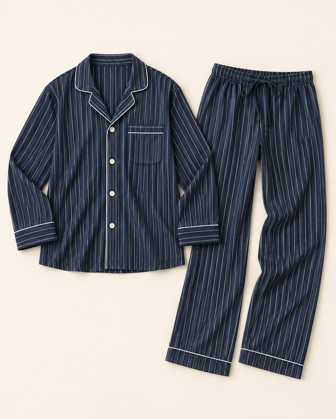 Relaxed Navy Stripe Cotton Long Pajama Set