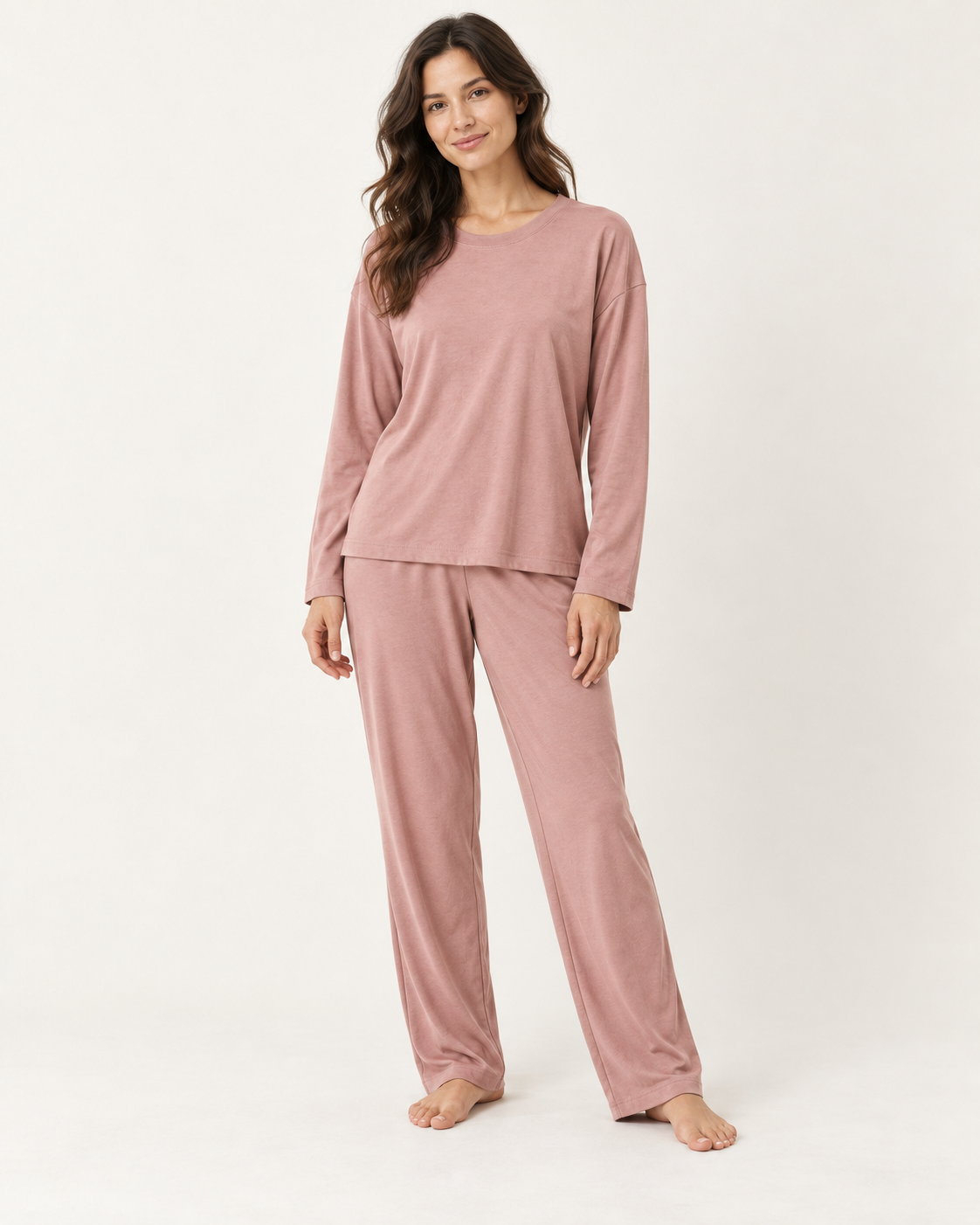 Women’s Dusty Rose Modal-Blend Long Pajama Set