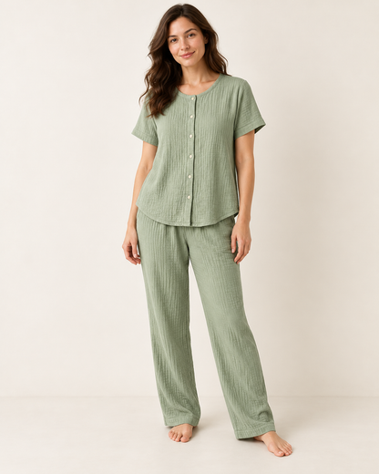 Women’s Sage Cotton Double-Gauze Pajama Set