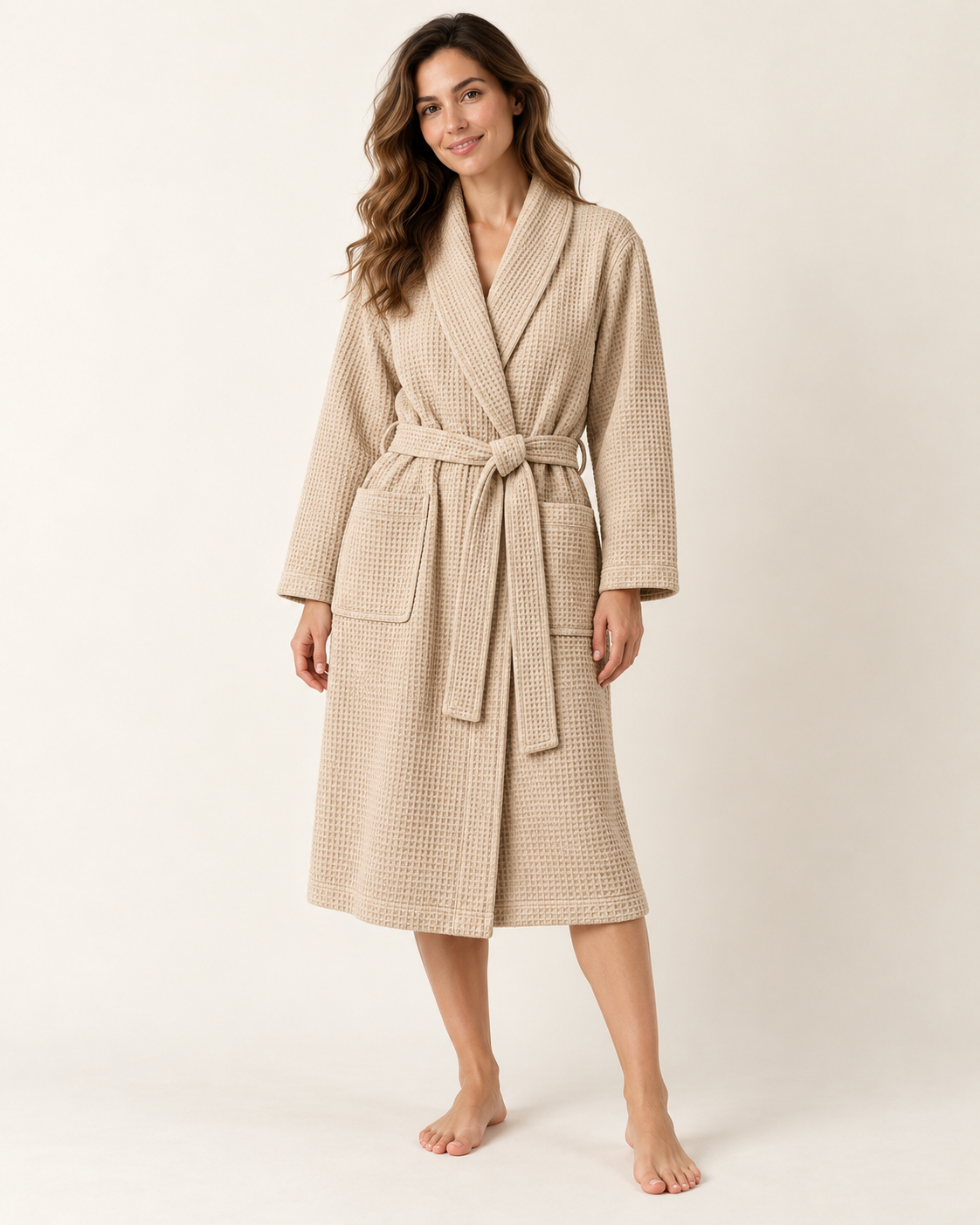 Women’s Sand Cotton Waffle Wrap Robe
