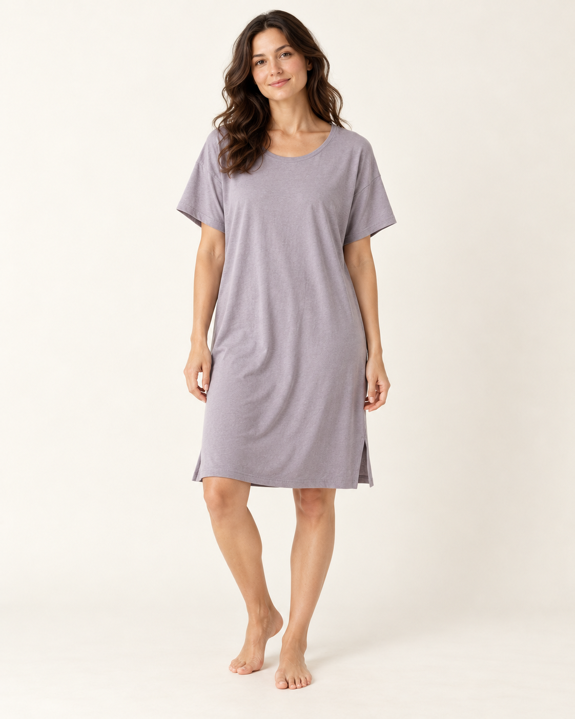 Women’s Lavender Grey Modal-Blend T-Shirt Nightdress