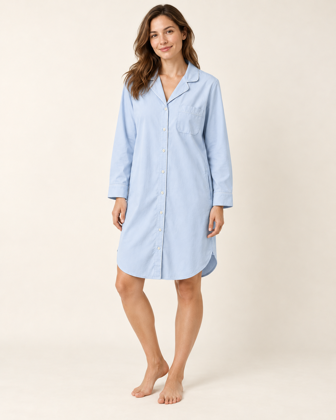 Women’s Powder Blue Cotton Button-Front Nightshirt