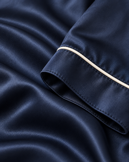 Women’s Midnight Navy Satin Long Pajama Set