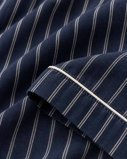 Relaxed Navy Stripe Cotton Long Pajama Set