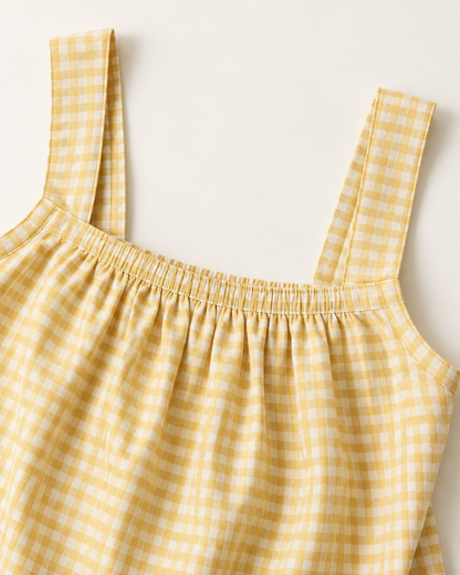 Women’s Butter Yellow Gingham Tank and Shorts Pajama Set