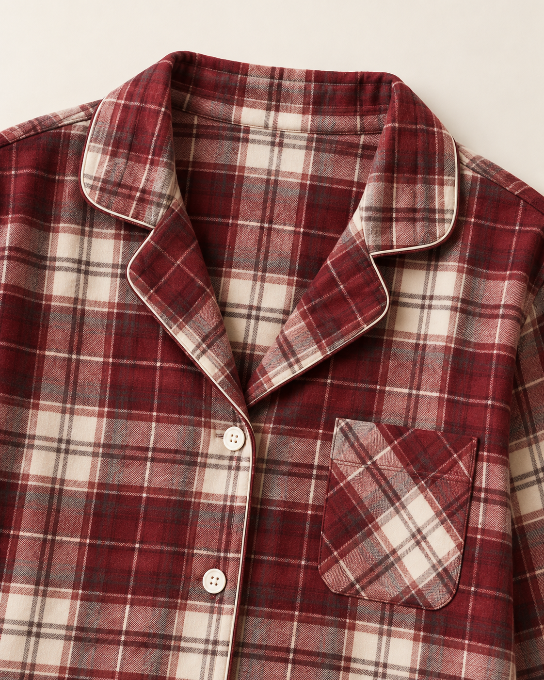 Women’s Burgundy Plaid Cotton Flannel Long Pajama Set