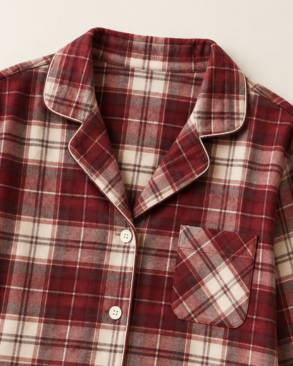 Women’s Burgundy Plaid Cotton Flannel Long Pajama Set